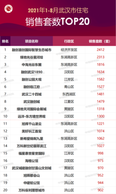 2021年1-8月武汉房地产企业销售业绩TOP20